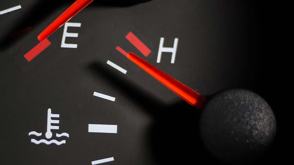 Car temperature gauge pointing to high